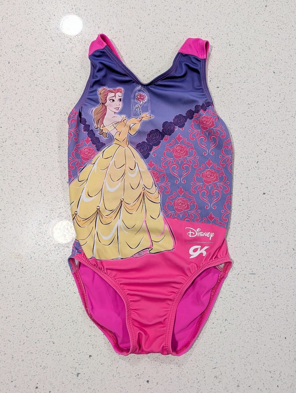 DISNEY PRINCESS Belle GK ELITE Gymnastic Dance Leotard CM Medium LIMITED EDITION